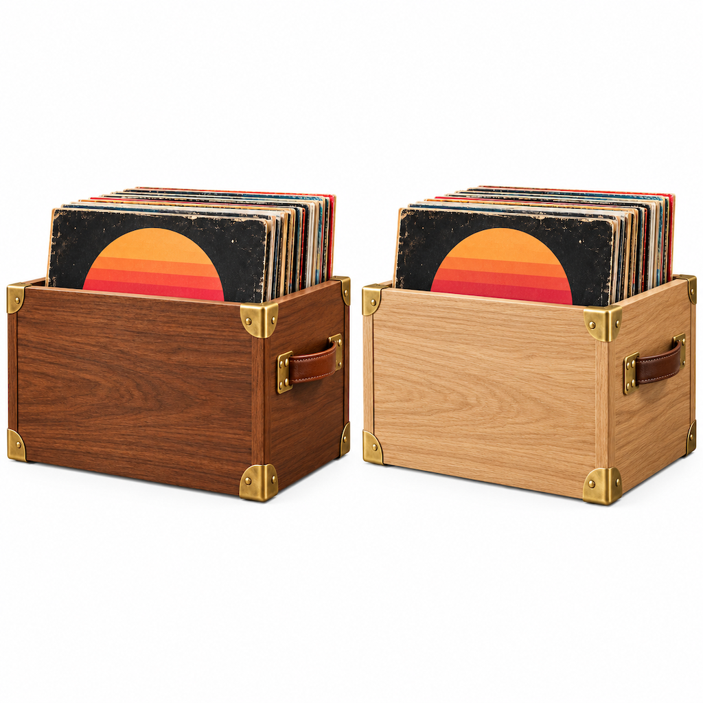 Vintage Walnut-Look Vinyl Record Storage Crate — view 4