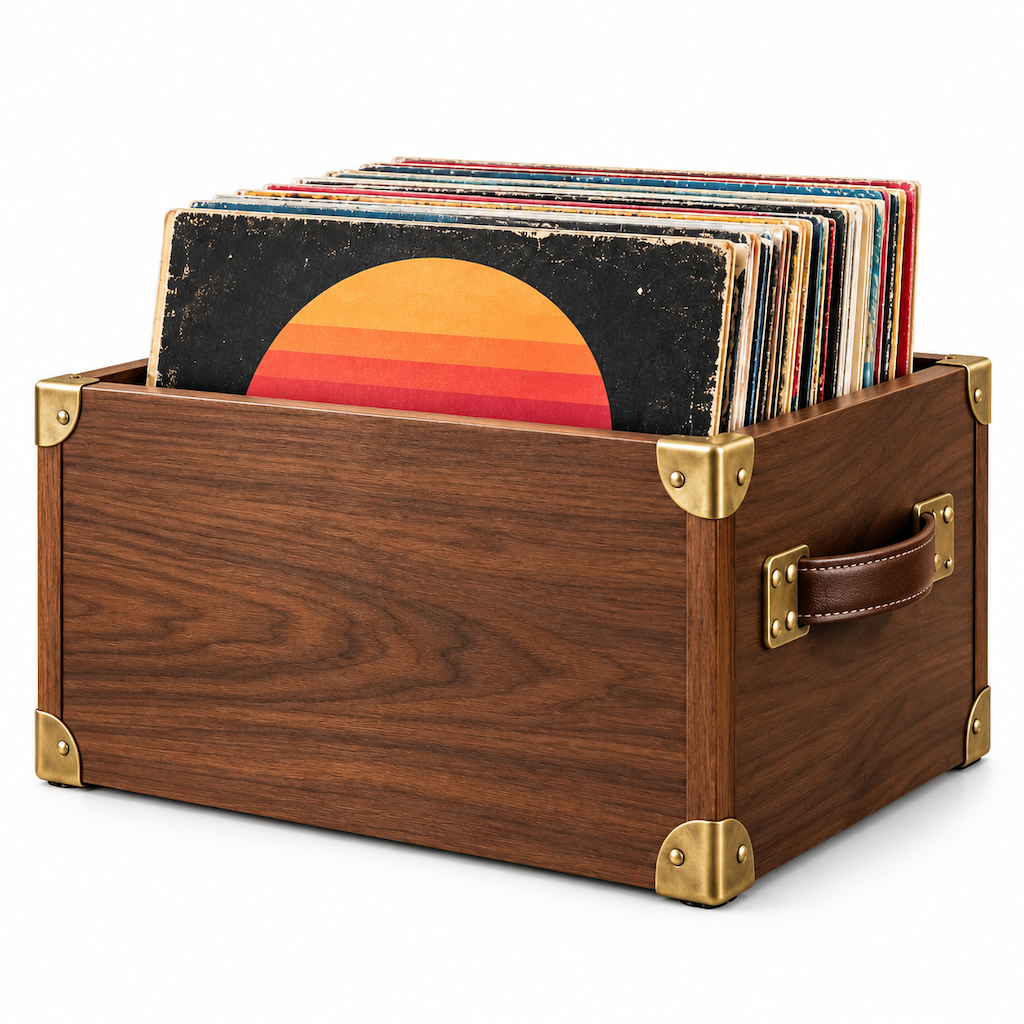 Vintage Walnut-Look Vinyl Record Storage Crate — view 5