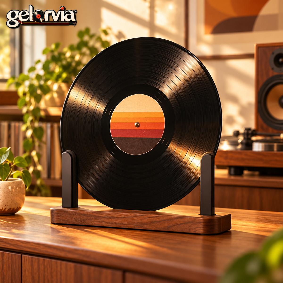 Minimalist Wood-Base Vinyl Record Display Stand — view 1