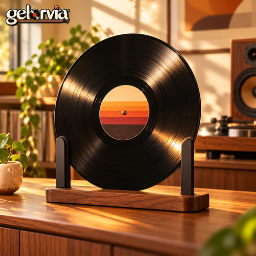 Minimalist Wood-Base Vinyl Record Display Stand — view 1