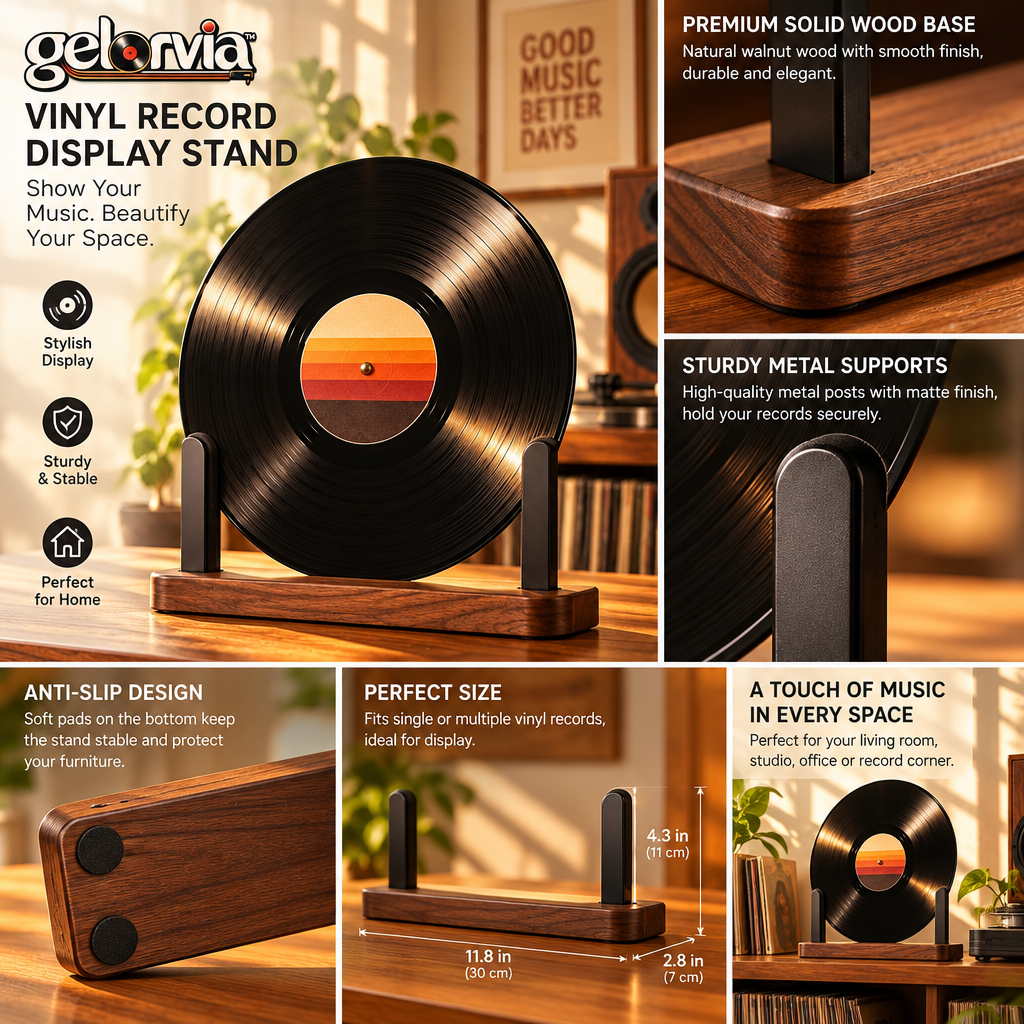 Minimalist Wood-Base Vinyl Record Display Stand — view 3