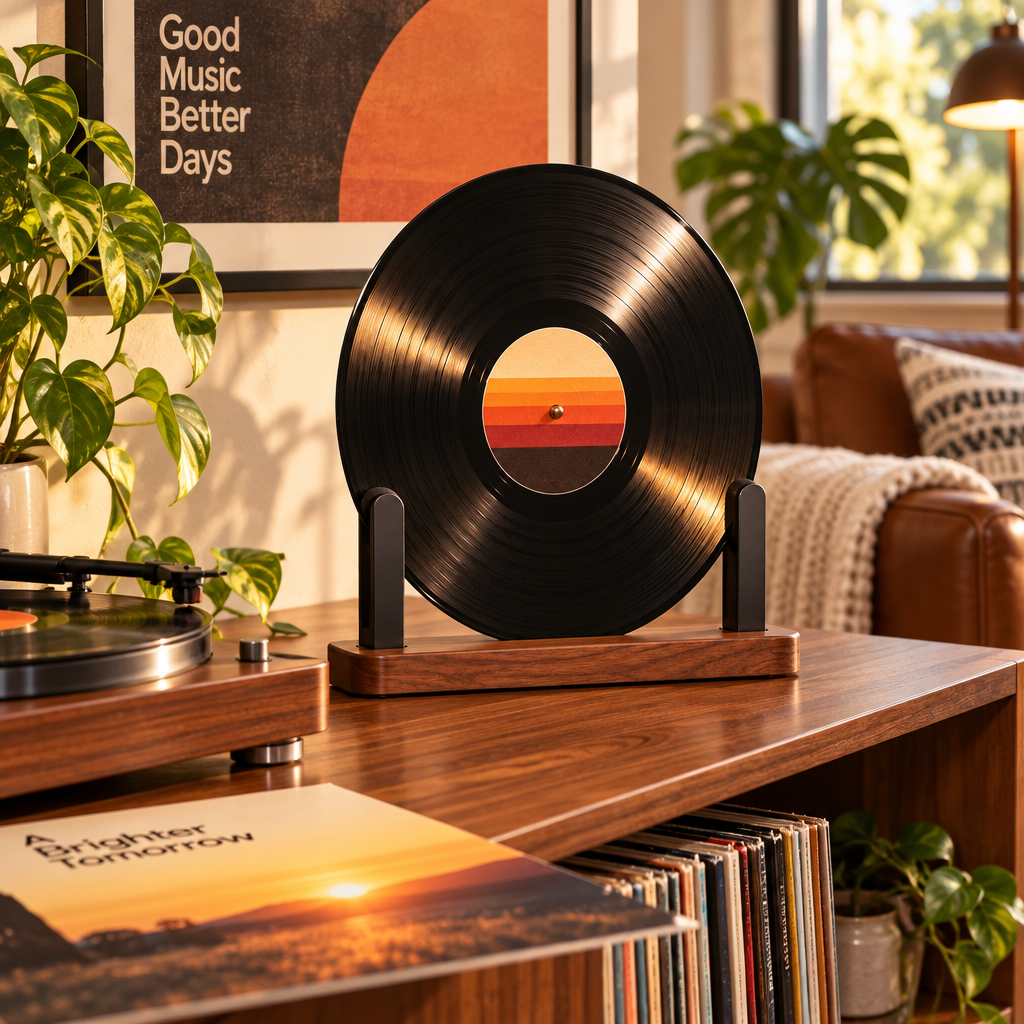 Minimalist Wood-Base Vinyl Record Display Stand — view 4