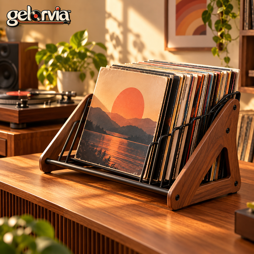 Mid-Century Vinyl Record Flip-Through Rack — view 1