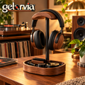 Walnut-Look Headphone Stand with Accessory Tray — view 1