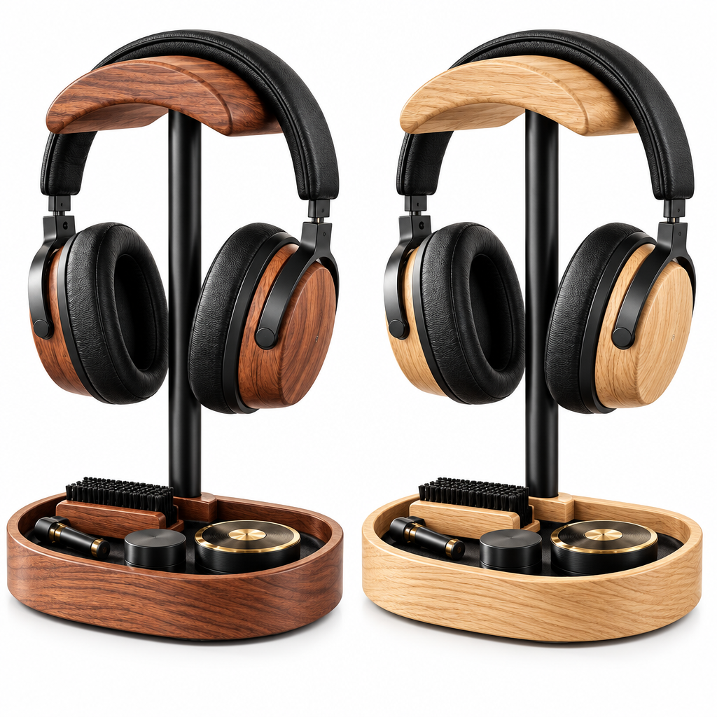 Walnut-Look Headphone Stand with Accessory Tray — view 5