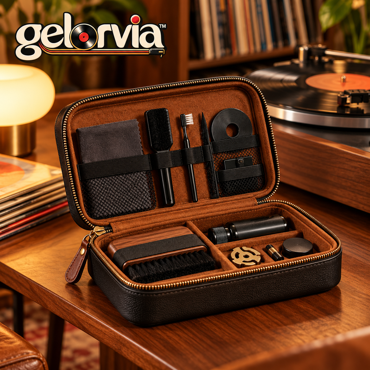 Vintage-Style Vinyl Care Accessory Organizer Case — view 1